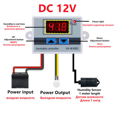 XH-W3005 DC 12V-220V 10A 디지털 습도 컨트롤러 0-99 RH 범위 모니터링 시스템