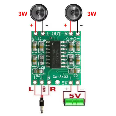 2x3W 출력 및 5V DC 전력 클래스 D 디지털 전력 증폭기 보드와 함께 초소형 20x19mm 오디오 증폭기 모듈