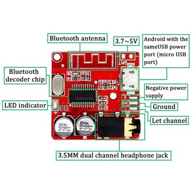 CA-6965 마이크로 USB 5V MP3 BT 디코더 보드 Bluetooth 오디오 수신기 모듈 범용 구성 요소