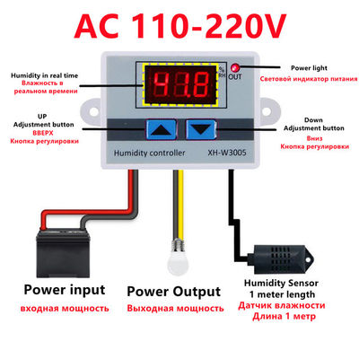 XH-W3005 DC 12V-220V 10A 디지털 습도 컨트롤러 0-99 RH 범위 모니터링 시스템