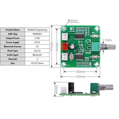 CA-8403B 블루투스 5.0 스테레오 미니 디지털 증폭기 보드 2*3W 출력 및 PAM8403 칩