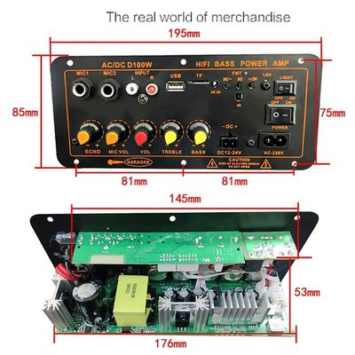 D100W Bluetooth 5.0 전력 증폭기 보드, 100W 전력 및 8-12인치 스피커용 FM 라디오 지원
