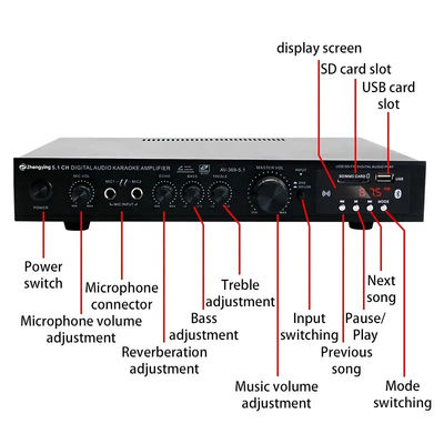 LDZS 5.1 채널 전문 오디오 증폭기 200W + 200W 전력 및 가정 극장 시스템용 블루투스 지원