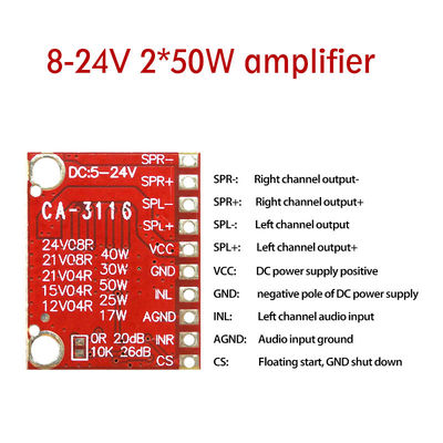 TPA3116 증폭기 모듈 50W 듀얼 채널 디지털 전력 증폭기 보드 DC 8V ~ 24V 및 POP 노이즈