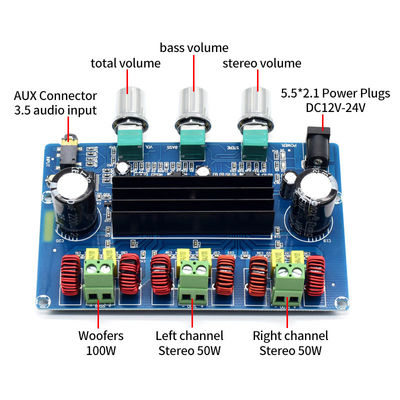 CA-3166B 디지털 전력 증폭기 보드 DC12-24V 50Wx2+100W 블루투스 5.0 클래스 D 오디오 모듈