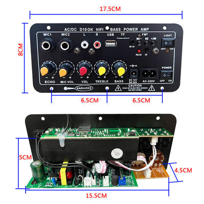 D10 BT 증폭기 오디오 보드 200W 최고 전력 블루투스 5.0 및 카라오케용 듀얼 마이크 입력