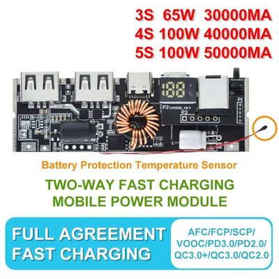 QC4.0 QC3.0 LED 듀얼 USB PD 파워뱅크 18650 충전 모듈 온도 조절