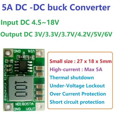 표준 장착형 DC-DC 변환기 보드 4.5V-18V에서 3V-6V 전압 조절