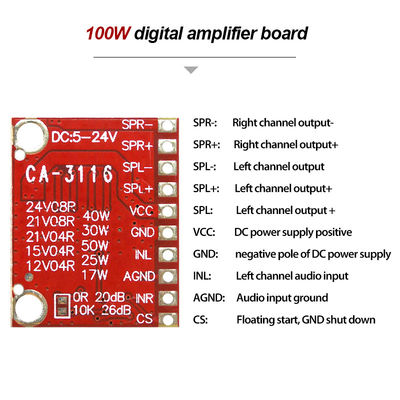 DC 4.5V~24V를 지원하고 오디오 스테레오 보드용 POP 잡음이 없는 50W 듀얼 채널 TPA3116D2 전력 증폭기 모듈