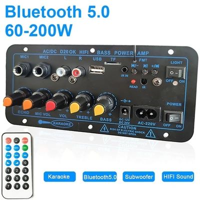 D20 60-200W BT 증폭기 보드 자동차 스테레오 증폭기 서브우퍼 USB FM 라디오 TF 플레이어 듀얼 마이크