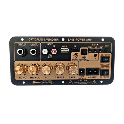 D50 증폭기 보드 광학 오디오 BT AMP USB FM 라디오 TF 플레이어 검은색