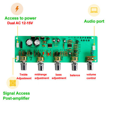 BY08 선형 전력 증폭기 보드, 높은/중간/하위 튜닝 및 듀얼 AC12-15V 4558 Op Amp