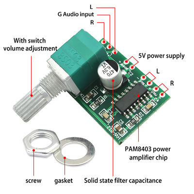 PAM8403 오디오 보드 2*3W 전력 5V USB 전력 디지털 증폭기 모듈