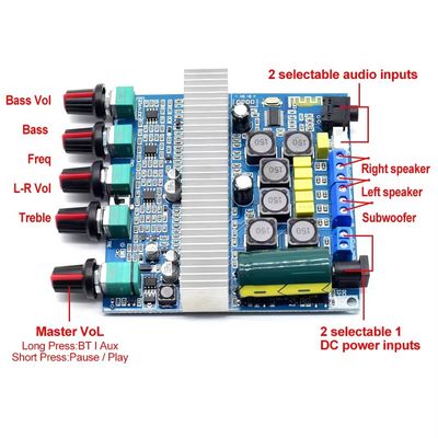 TPA3116D2 디지털 전력 증폭기 보드 100W 서브우퍼 BT 5.0 및 2 * 50W + 100W 출력