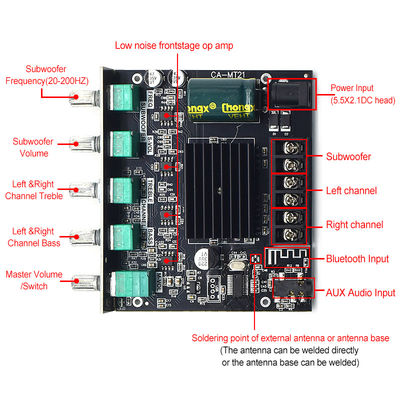 CA-MT21 2.1 채널 BT 5.0 서브우퍼 증폭기 보드 2*50W+100W 12-24V AMP+BT