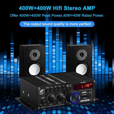AK-380 USB SD 오디오 전원 증폭기 400W 2.0 CH 하이파이 스테레오 AMP 스피커 블루투스 5.0Amp 리시버