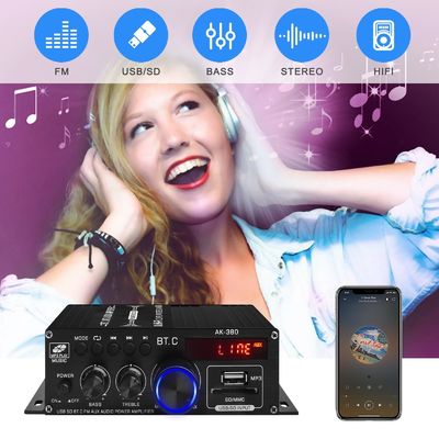 AK-380 USB SD 오디오 전원 증폭기 400W 2.0 CH 하이파이 스테레오 AMP 스피커 블루투스 5.0Amp 리시버
