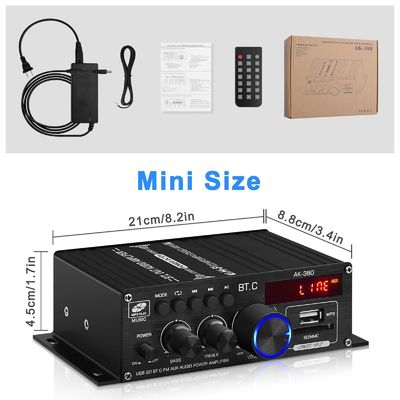 AK-380 USB SD 오디오 전원 증폭기 400W 2.0 CH 하이파이 스테레오 AMP 스피커 블루투스 5.0Amp 리시버