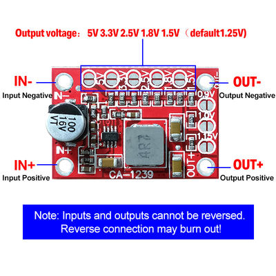 CA-1239 조절 가능한 버크 변환기 5-15V 입력 1.25V/1.5V/1.8V/2.5V/3.3V/5V 출력 보드 마운트 DC-DC 단계 다운 전원 모듈