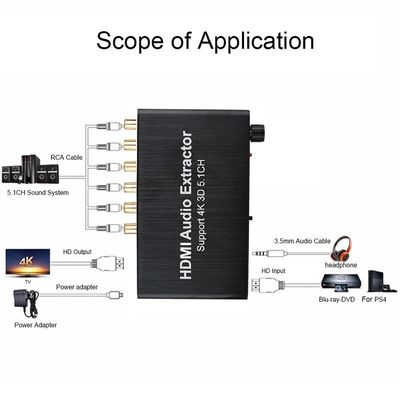 HDMI에서 3.5mm RCA 아날로그 오디오 변환기 추출기 디코더 PS4 DVD 5.1 채널 사운드 스플리터 개인 곰팡이