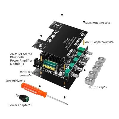 ZK-MT21 하이파이 디지털 전력 증폭기 보드 100W+2*50W 2.1 채널 서브우퍼 AUX 12/24V 오디오 스테레오 5.0Amp ZK-MT21