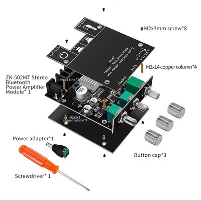 ZK-502MT 5.0 서브우퍼 증폭기 보드 50W*2 2.0 채널 고전력 오디오 스테레오 사운드 증폭기