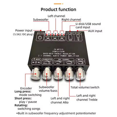 2.1 채널 서브우퍼 AUX 12V 24V 오디오 스테레오 5.1 바스 디지털 전력 증폭기 보드 ZK-MT21S DC 어댑터 2x50W 100W
