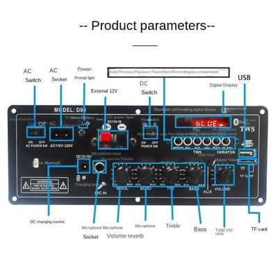 충전 가능한 트롤리 스테레오 자동차 서브우퍼 오디오 전력 증폭기 PCB 보드 2.0 채널 12V 개인 폼 디자인