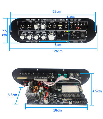 충전 가능한 트롤리 스테레오 자동차 서브우퍼 오디오 전력 증폭기 PCB 보드 2.0 채널 12V 개인 폼 디자인