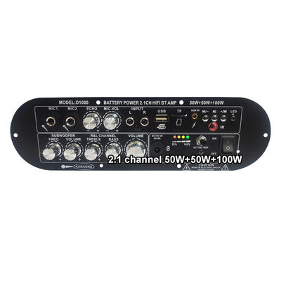 D1000 2.1 채널 서브우퍼 디지털 증폭기 보드 50W+50W+100W 12v 가정용 전력 증폭기 높은/저음 재충전 가능