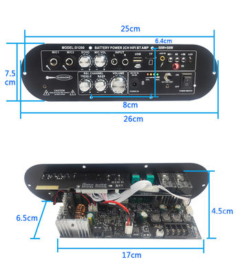 D1200 2.0 채널 50W+50W BT 디지털 증폭기 보드 자동차 가정 DJ 사용용 12V 재충전 가능한 서브우퍼&quot;