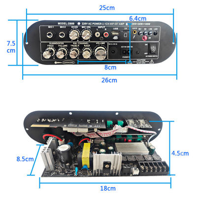 D800 프로페셔널 2.0 채널 블루투스 디지털 증폭기판 12V 재충전 가능한 DJ/카라오케용 고전력