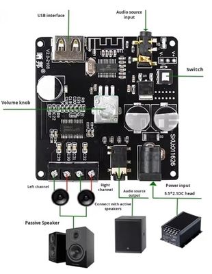 80W 듀얼 채널 블루투스 5.0 증폭기 보드 60x60x30mm