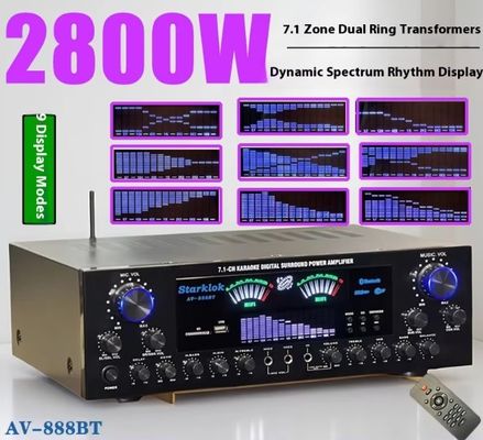 AV-888BT 2800W 가정용 노래방 듀얼 링 파워 앰프 신형 모델 7.1 채널 존 튜닝 고출력 메탈 구조