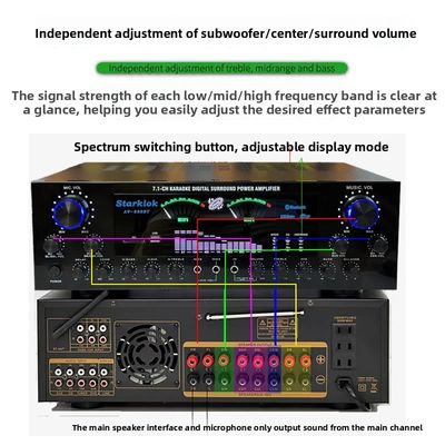 AV-888BT 2800W 가정용 노래방 듀얼 링 파워 앰프 신형 모델 7.1 채널 존 튜닝 고출력 메탈 구조