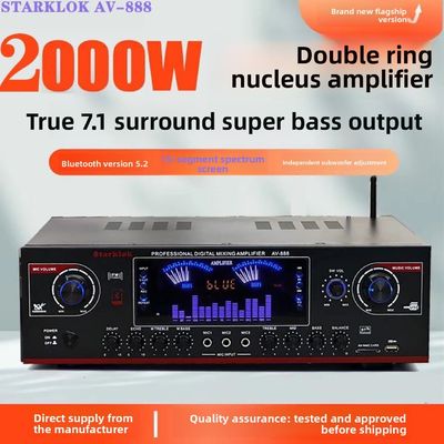 AV-888 7.1 채널 2000W 고전력 가정 극장 카라오케 증폭기 스피커 듀얼 루프 12 튜브 내구성 금속으로 만들어졌습니다