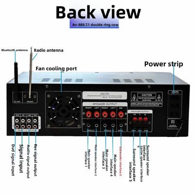 AV-888 7.1 채널 2000W 고전력 가정 극장 카라오케 증폭기 스피커 듀얼 루프 12 튜브 내구성 금속으로 만들어졌습니다