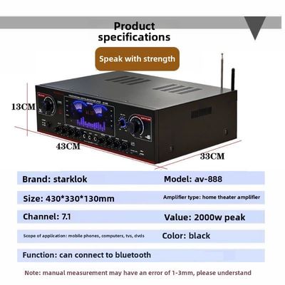AV-888 7.1 채널 2000W 고전력 가정 극장 카라오케 증폭기 스피커 듀얼 루프 12 튜브 내구성 금속으로 만들어졌습니다