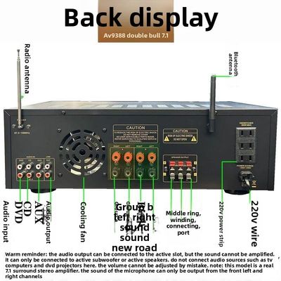 AV-9388BT/AV-999BT 2200W/1200W 프로페셔널 7채널 BT 무선 증폭기 고밀도 홈 극장 7.1 스피커 시스템 금속