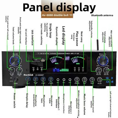 AV-8888BT 프로페셔널 7.1 채널 2000W 초고전력 가정 극장 증폭기 BT 무선 가정 KTV 서라운드 사운드 시스템