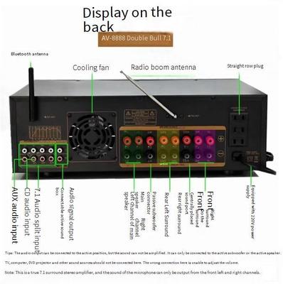 AV-8888BT 프로페셔널 7.1 채널 2000W 초고전력 가정 극장 증폭기 BT 무선 가정 KTV 서라운드 사운드 시스템