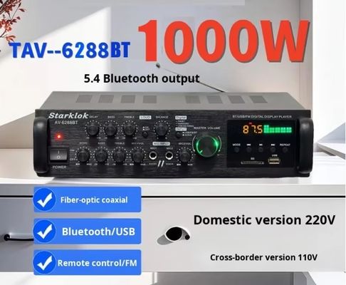 AV-6288BT 1000W 2*500W 고밀도 카라오케 증폭기 듀얼 사용 12V/220V AC/DC BT 무선 플라스틱 재료
