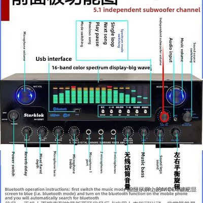 AV-555BT 프로페셔널 5.1 채널 동적 스펙트럼 증폭기 금속 구조로 600W 고전력 가정용 서브우퍼