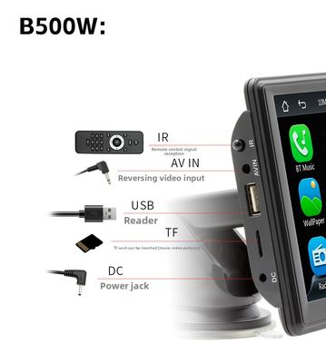 크레탈 7인치 휴대용 무선 카플레이 MP5 플레이어 블루투스 새 크로스 국경 멀티미디어 카드 슬롯 헤드 유닛 WAV를 지원합니다