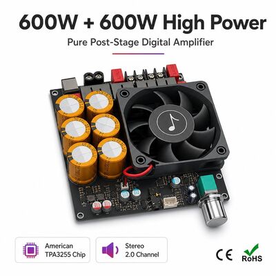 600W+600W 듀얼 TPA3255 앰프 보드 팬 냉각 클래스 D 스테레오 앰프 보드 DC18-50V