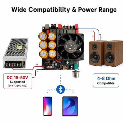 600W+600W 듀얼 TPA3255 앰프 보드 팬 냉각 클래스 D 스테레오 앰프 보드 DC18-50V