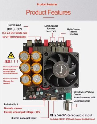 600W+600W 듀얼 TPA3255 앰프 보드 팬 냉각 클래스 D 스테레오 앰프 보드 DC18-50V